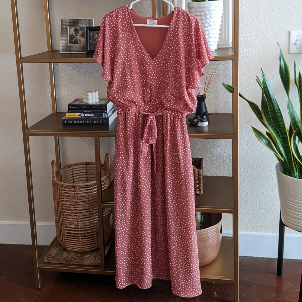 Pink Swiss Dot Midi Dress